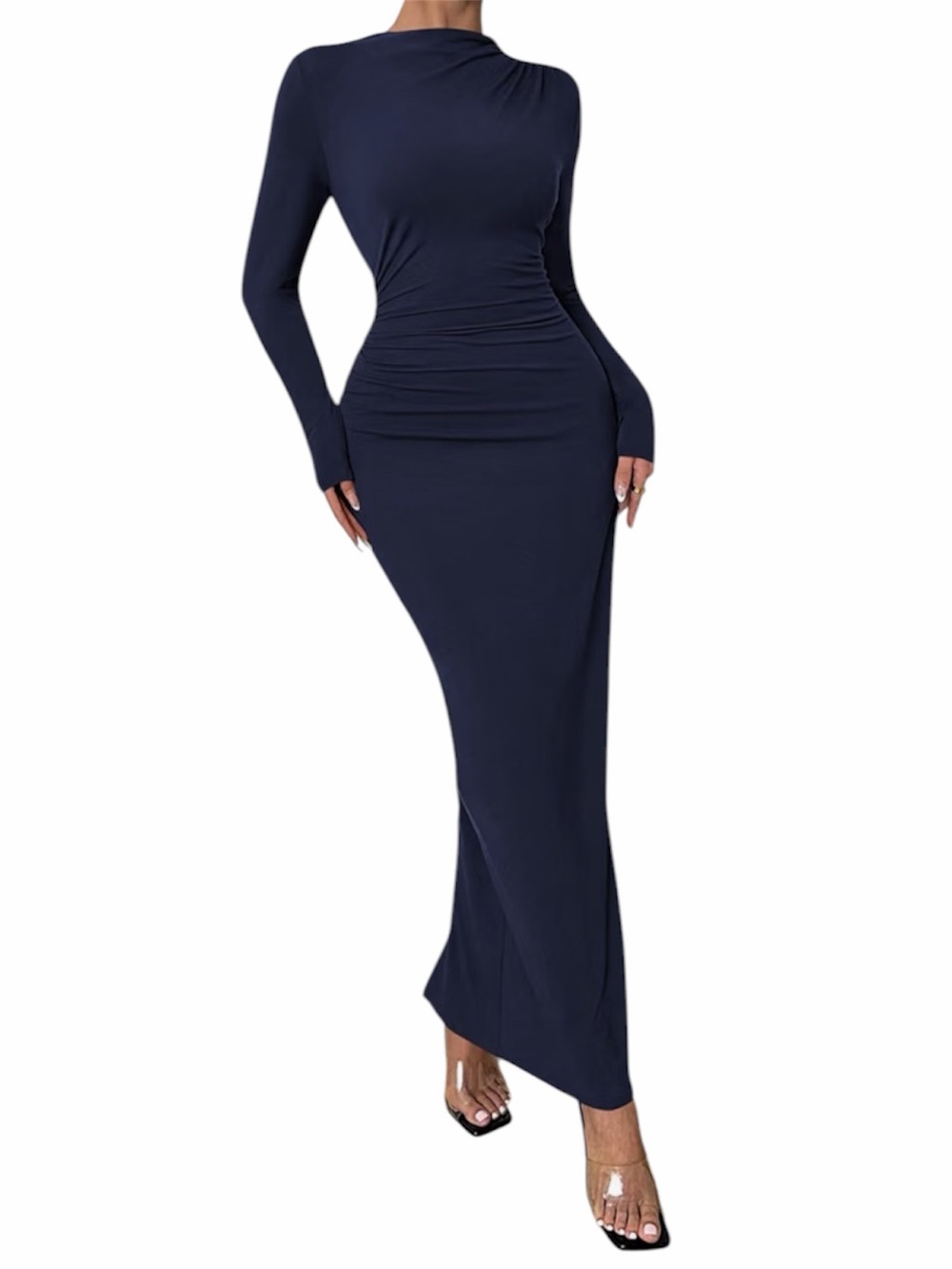 🆕 BTFBM Maxi Dress Bodycon Long Sleeve Back Slit Ruched Dresses